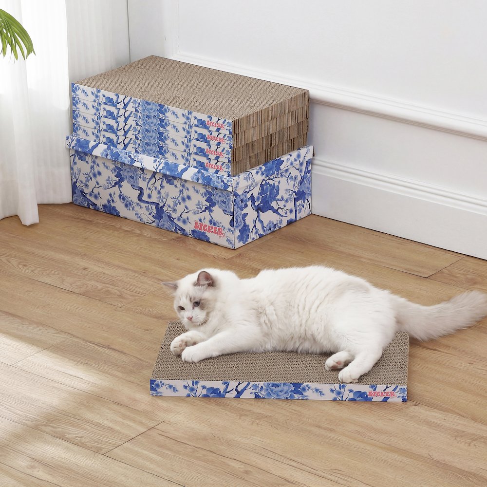Naomi Cardboard Reversible Cat Scratcher Pad with Catnip, Blue/White (5-Pack)