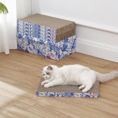 Naomi Cardboard Reversible Cat Scratcher Pad with Catnip, Blue/White (5-Pack)