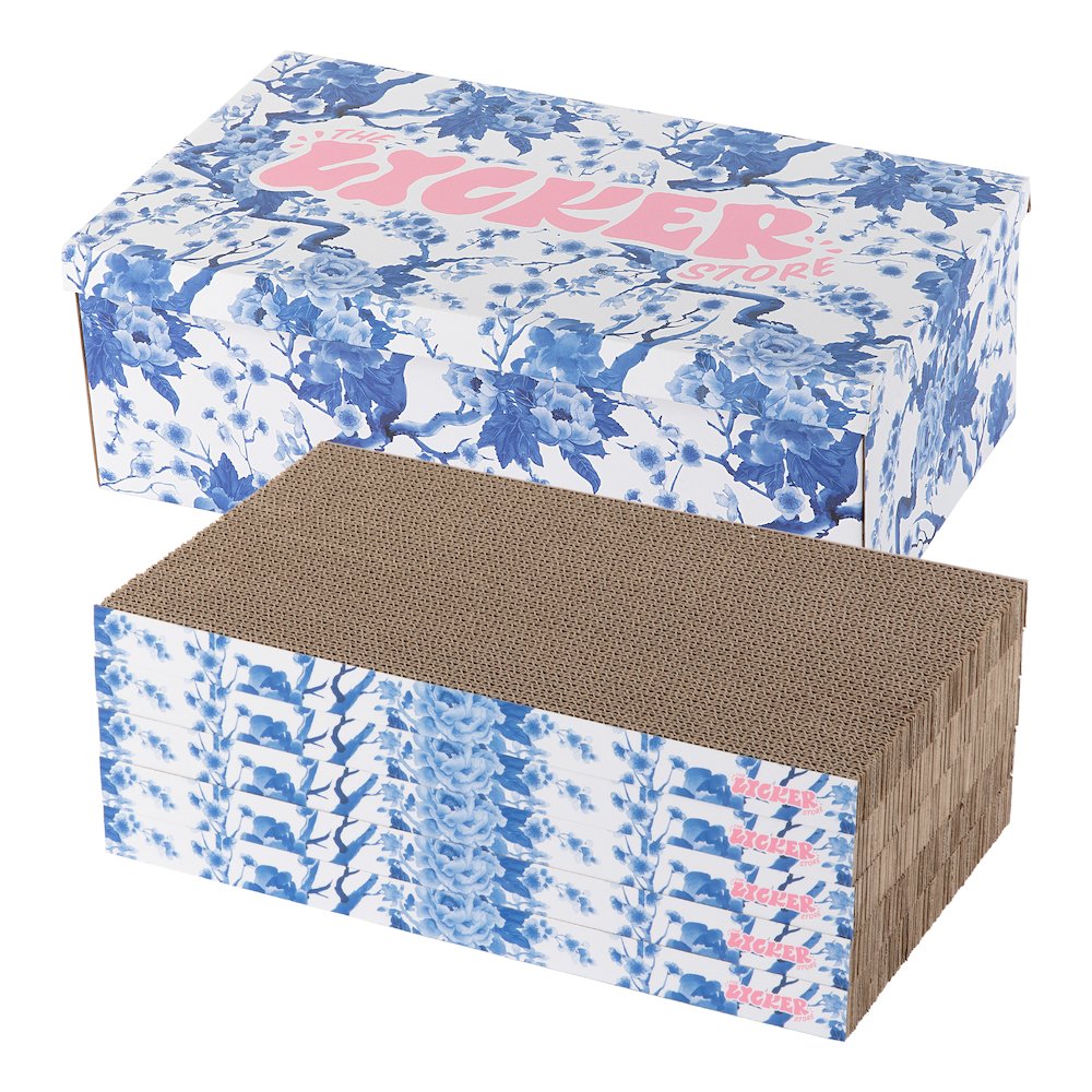 Naomi Cardboard Reversible Cat Scratcher Pad with Catnip, Blue/White (5-Pack)