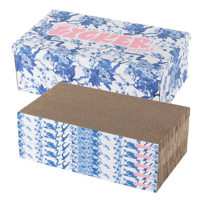 Naomi Cardboard Reversible Cat Scratcher Pad with Catnip, Blue/White (5-Pack)