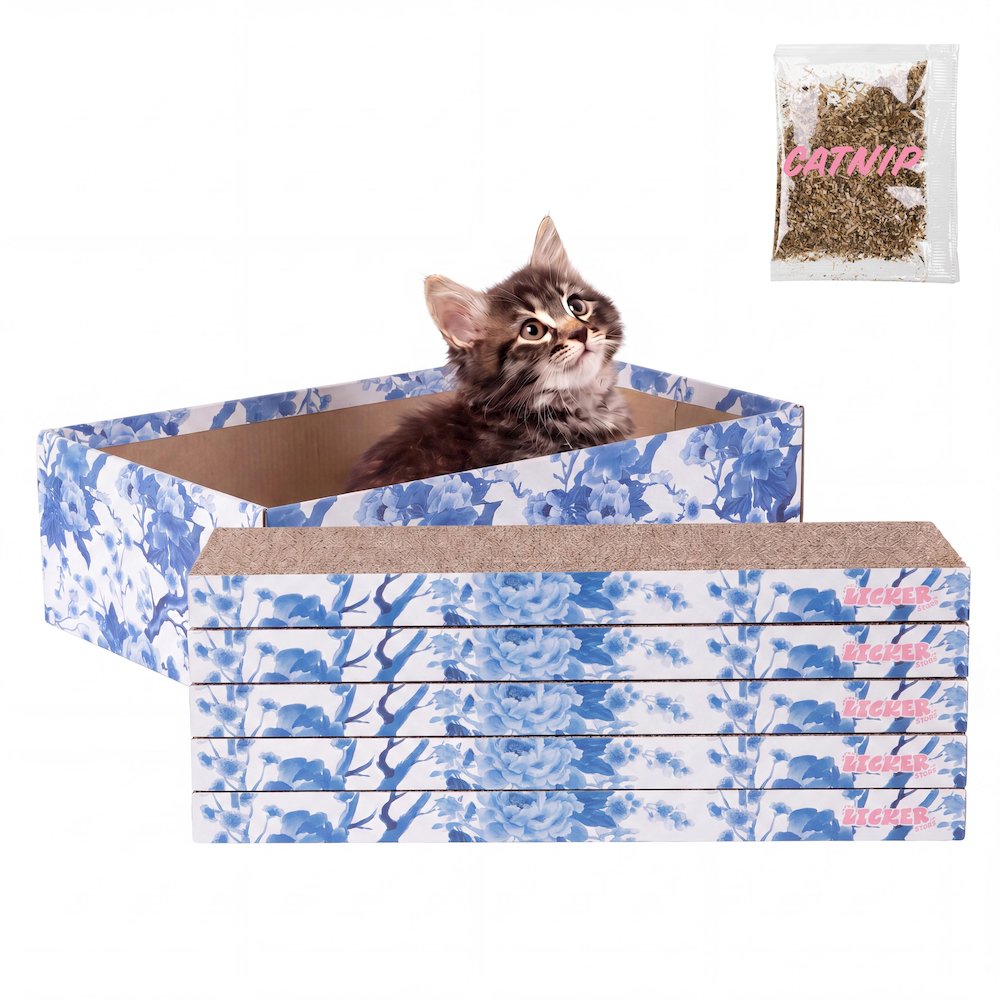 Naomi Cardboard Reversible Cat Scratcher Pad with Catnip, Blue/White (5-Pack)