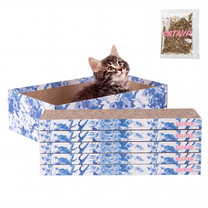 Naomi Cardboard Reversible Cat Scratcher Pad with Catnip, Blue/White (5-Pack)