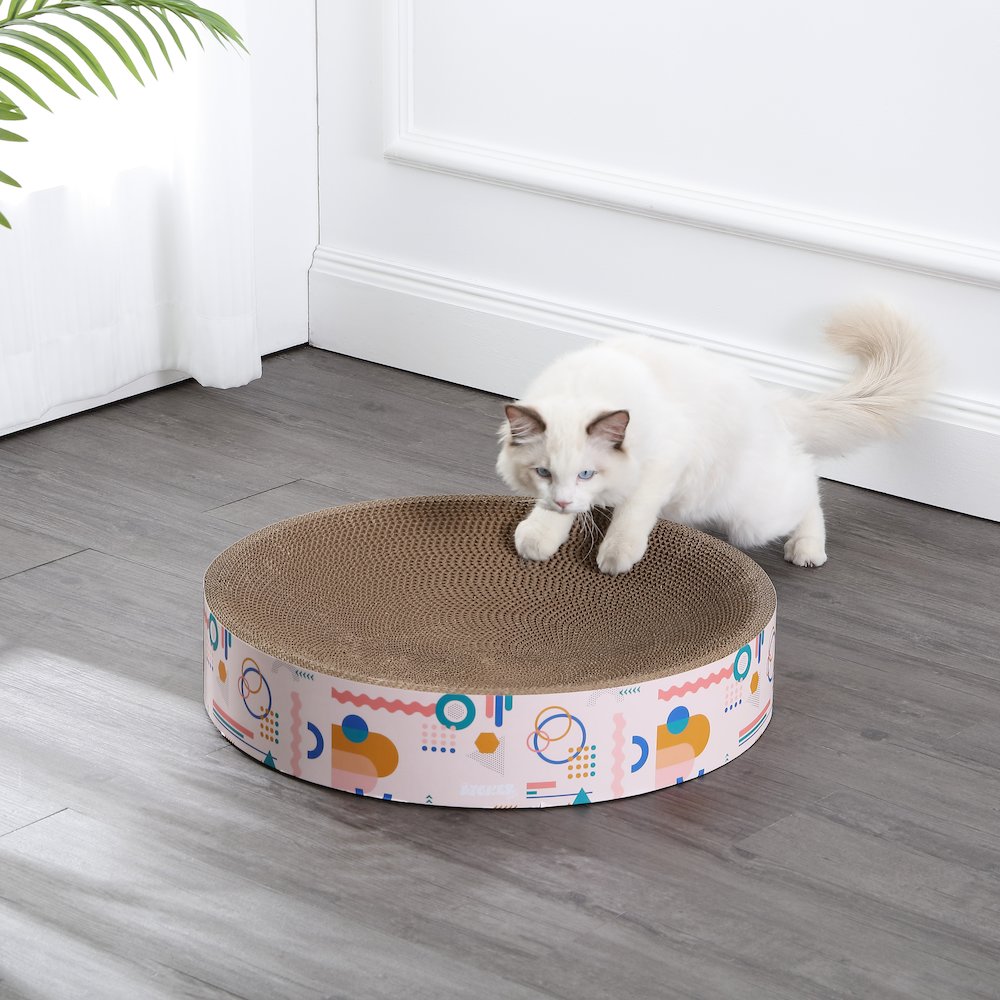 Nelson Modern Cardboard Round Bowl Cat Scratcher With Catnip