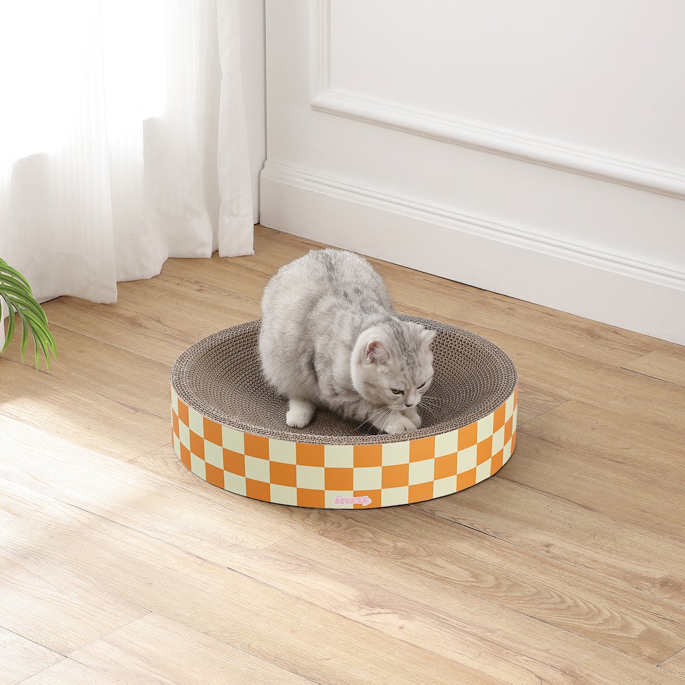 Nelson Modern Cardboard Round Bowl Cat Scratcher with Catnip