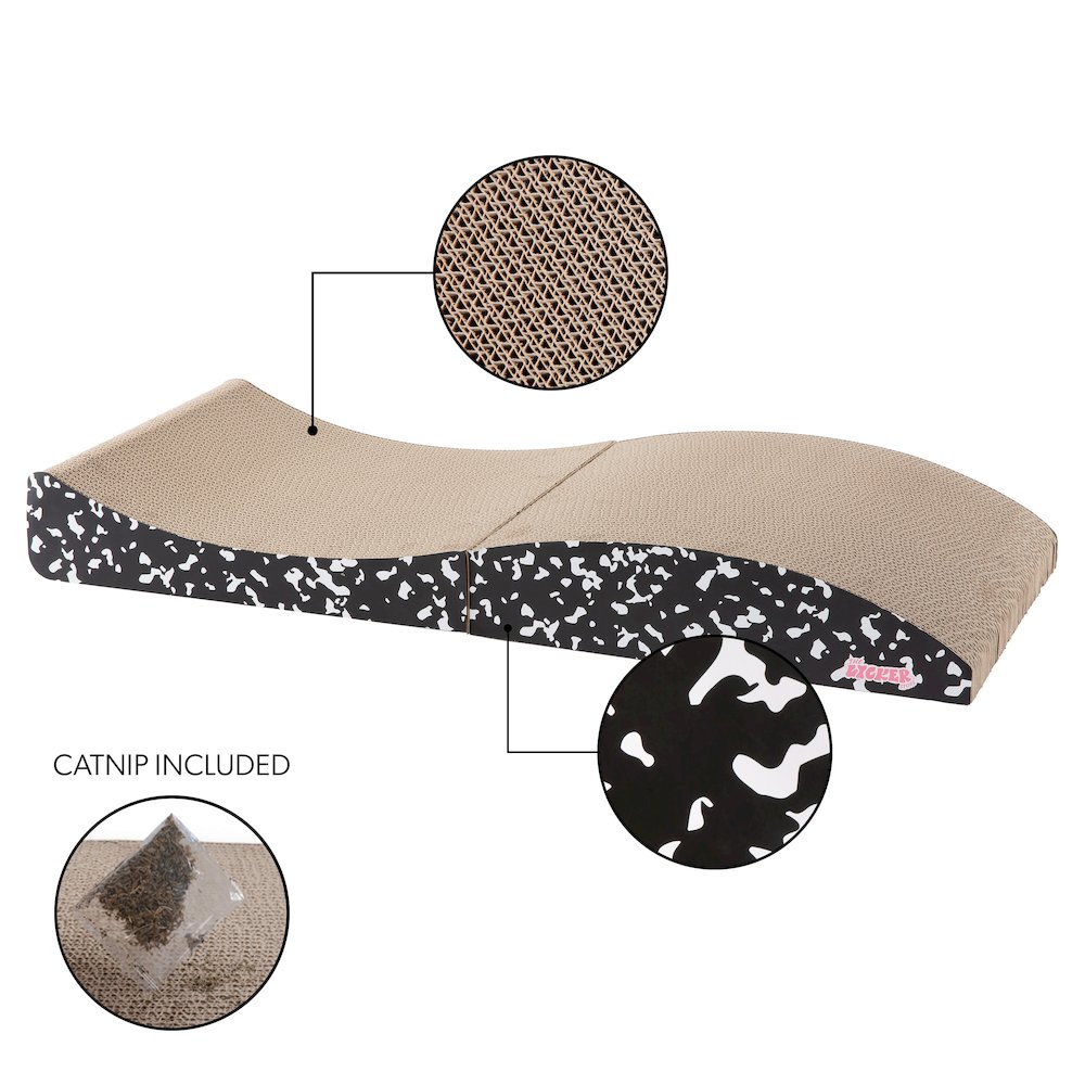 Eero Modern Cardboard Foldable Lounge Cat Scratcher with Catnip, Black/White