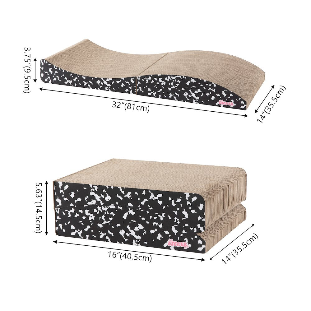 Eero Modern Cardboard Foldable Lounge Cat Scratcher with Catnip, Black/White