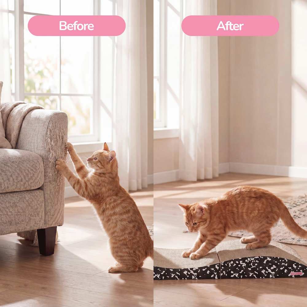 Eero Modern Cardboard Foldable Lounge Cat Scratcher with Catnip, Black/White