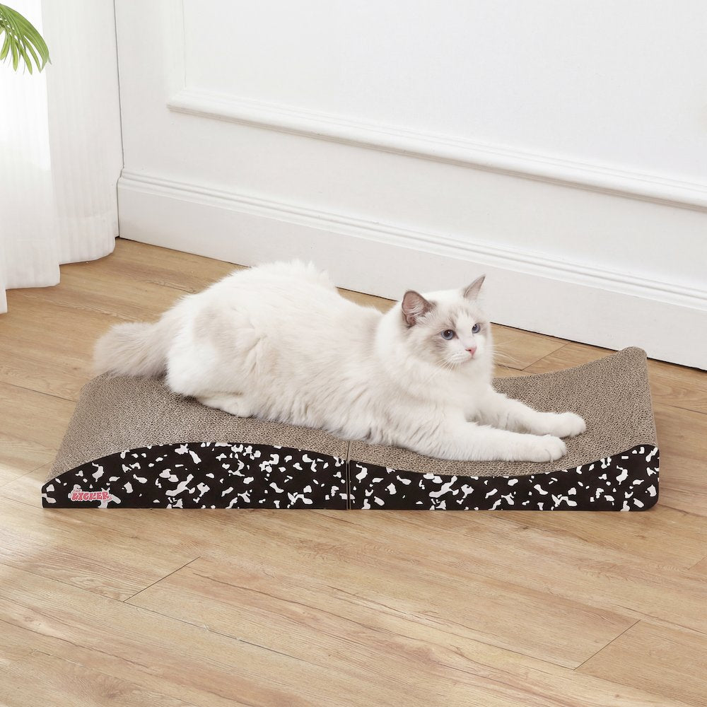 Eero Modern Cardboard Foldable Lounge Cat Scratcher with Catnip, Black/White