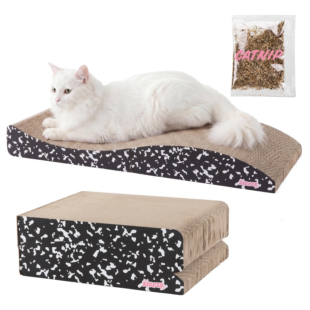 Eero Modern Cardboard Foldable Lounge Cat Scratcher with Catnip, Black/White