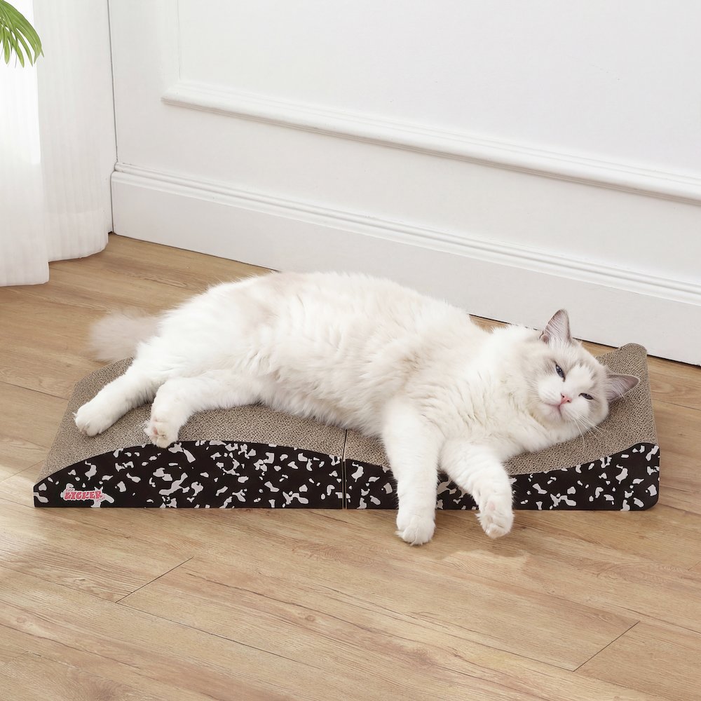 Eero Modern Cardboard Foldable Lounge Cat Scratcher with Catnip, Black/White