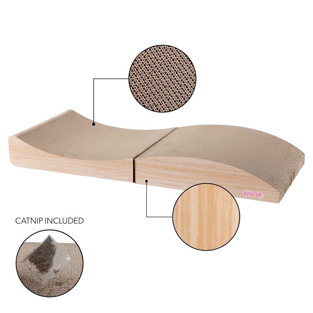 Eero Modern Cardboard Foldable Lounge Cat Scratcher with Catnip, Oak Wood Finish