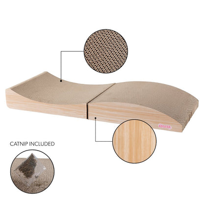 Eero Modern Cardboard Foldable Lounge Cat Scratcher with Catnip, Oak Wood Finish