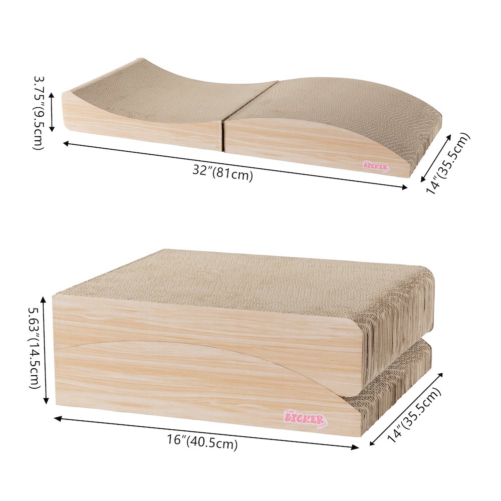 Eero Modern Cardboard Foldable Lounge Cat Scratcher with Catnip, Oak Wood Finish