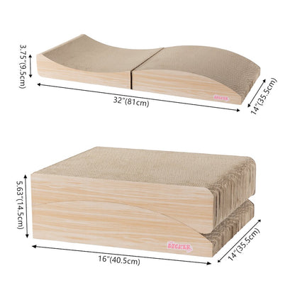 Eero Modern Cardboard Foldable Lounge Cat Scratcher with Catnip, Oak Wood Finish