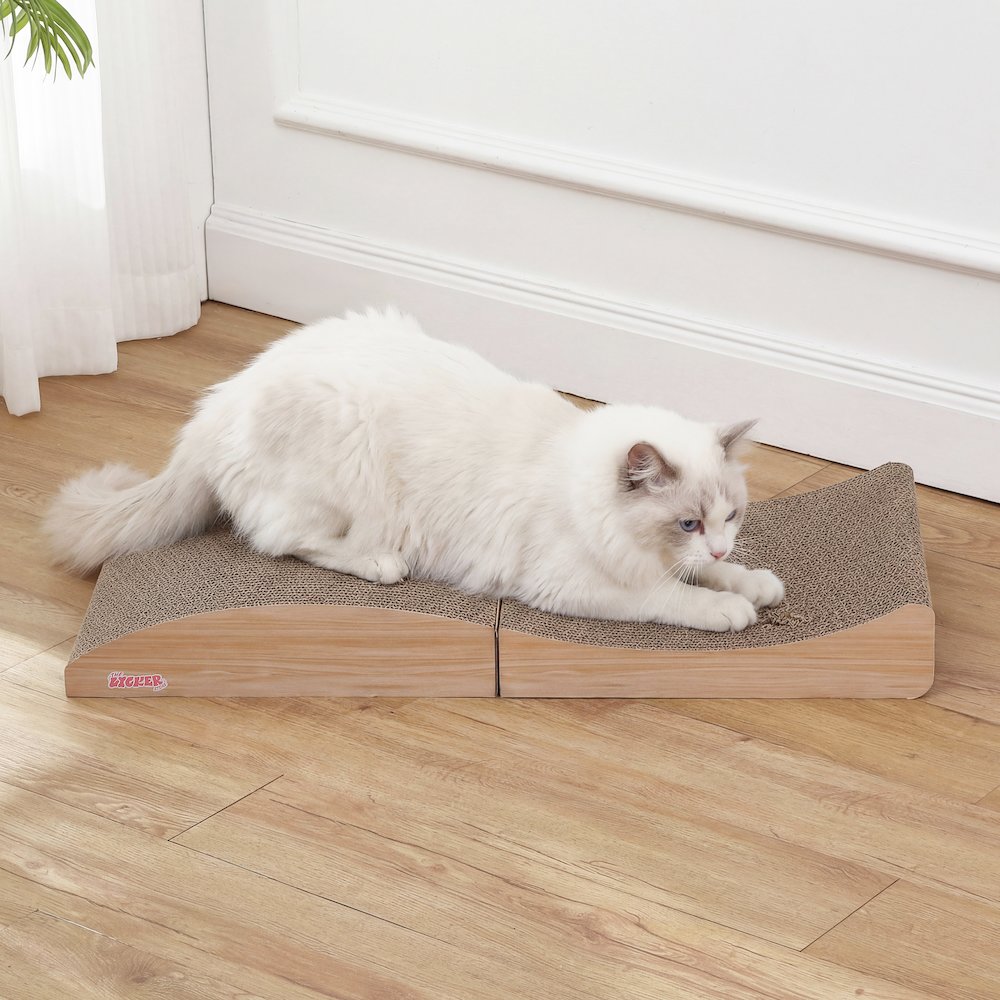 Eero Modern Cardboard Foldable Lounge Cat Scratcher with Catnip, Oak Wood Finish