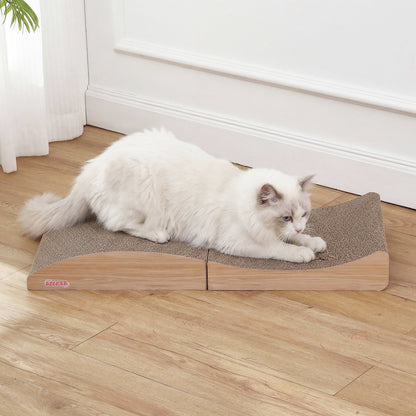 Eero Modern Cardboard Foldable Lounge Cat Scratcher with Catnip, Oak Wood Finish