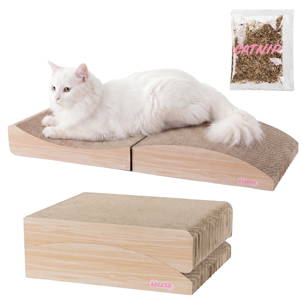 Eero Modern Cardboard Foldable Lounge Cat Scratcher with Catnip, Oak Wood Finish