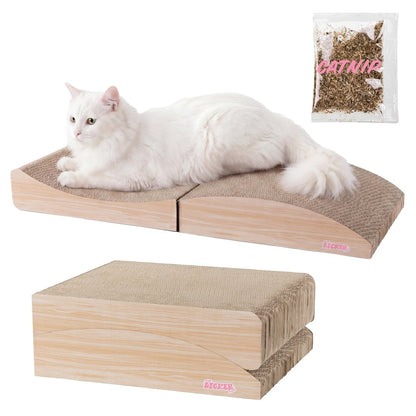 Eero Modern Cardboard Foldable Lounge Cat Scratcher with Catnip, Oak Wood Finish