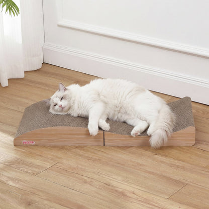 Eero Modern Cardboard Foldable Lounge Cat Scratcher with Catnip, Oak Wood Finish