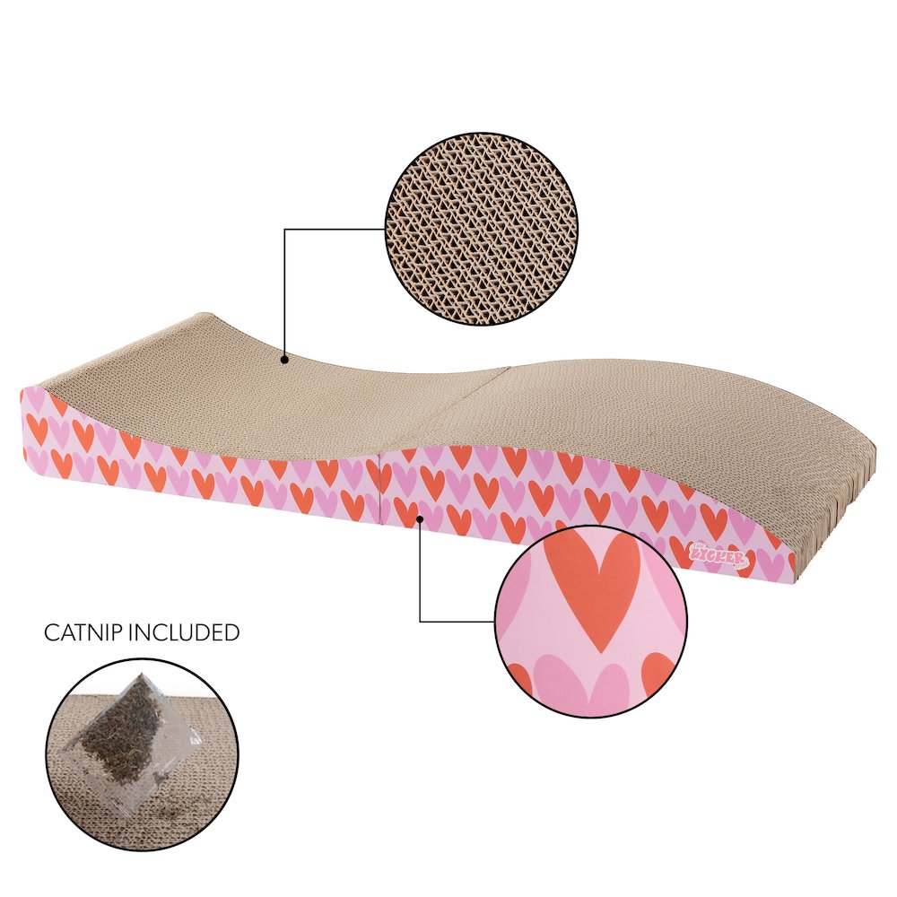 Eero Modern Cardboard Foldable Lounge Cat Scratcher with Catnip, Pink