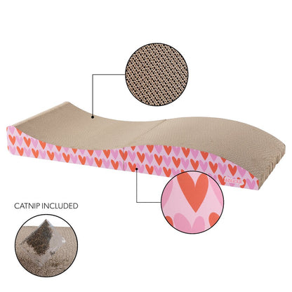 Eero Modern Cardboard Foldable Lounge Cat Scratcher with Catnip, Pink