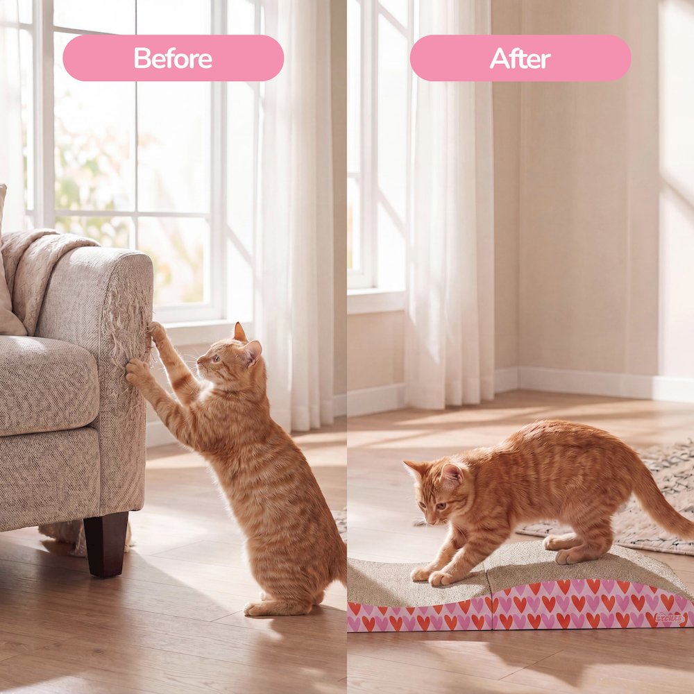 Eero Modern Cardboard Foldable Lounge Cat Scratcher with Catnip, Pink