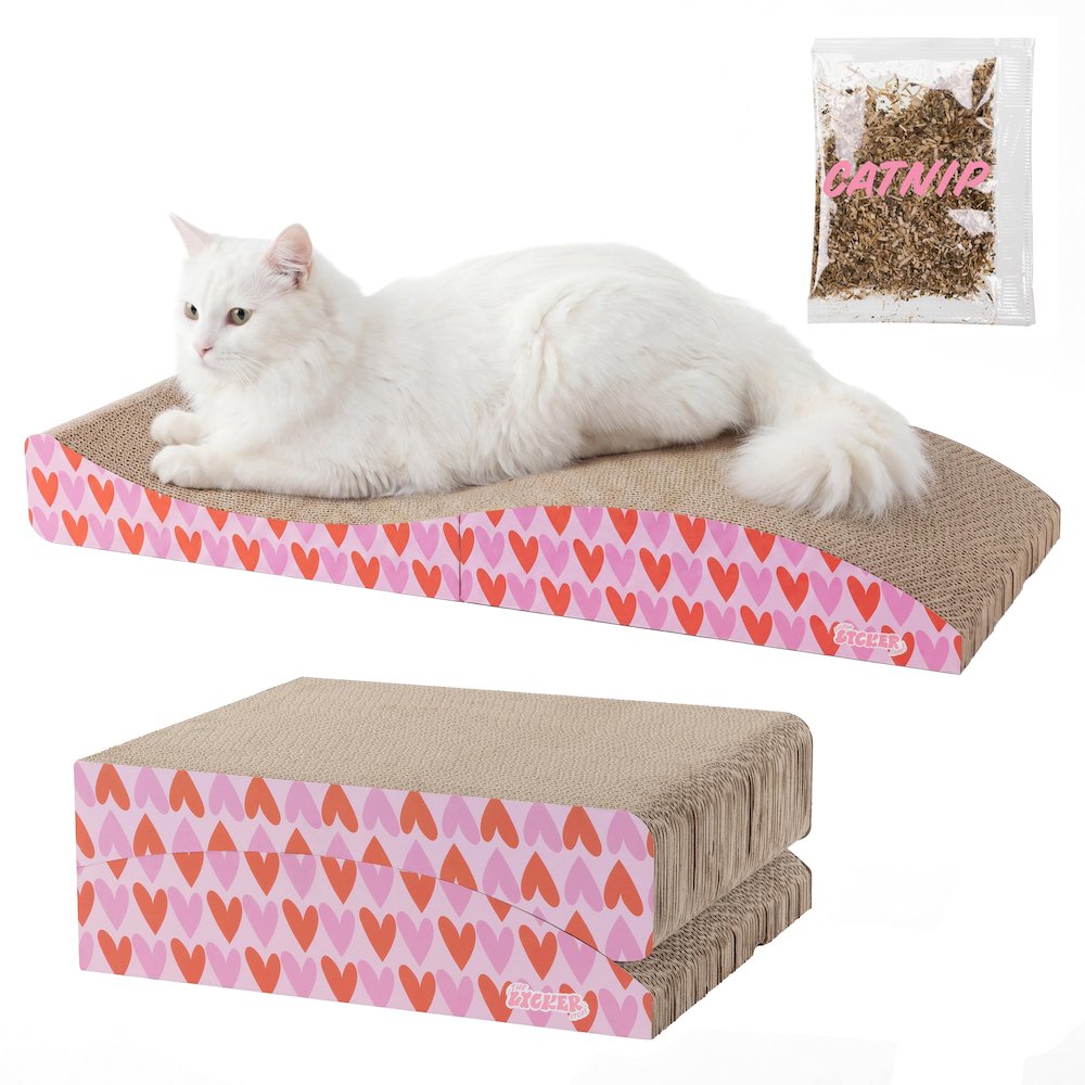 Eero Modern Cardboard Foldable Lounge Cat Scratcher with Catnip, Pink