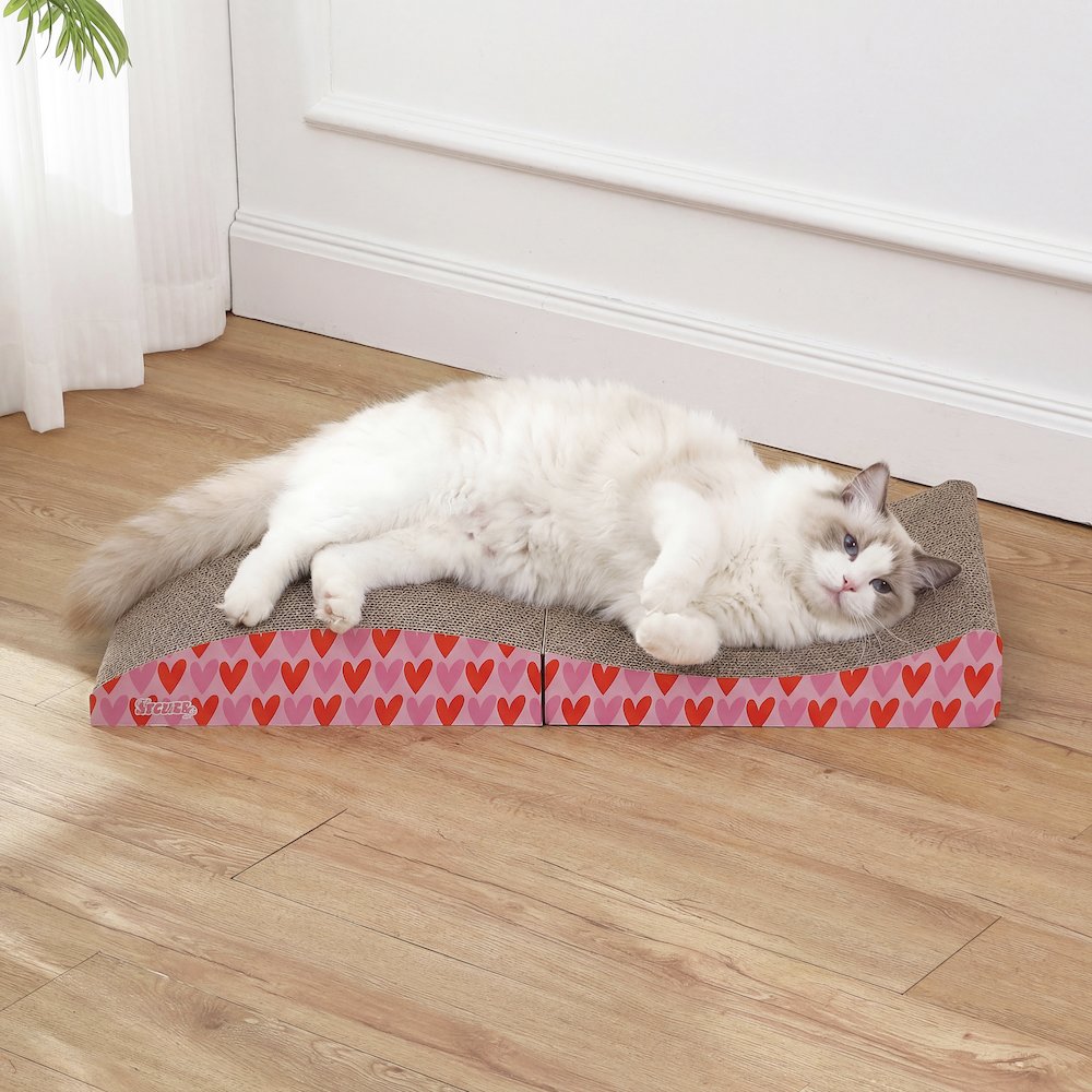 Eero Modern Cardboard Foldable Lounge Cat Scratcher with Catnip, Pink
