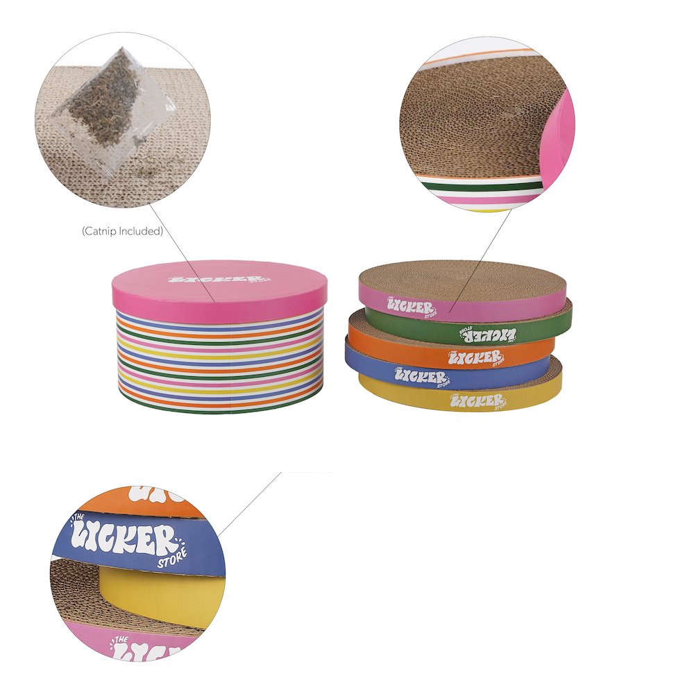 Kate Modern Patterned Cardboard Reversible Cat Scratcher Pad In Box With Catnip