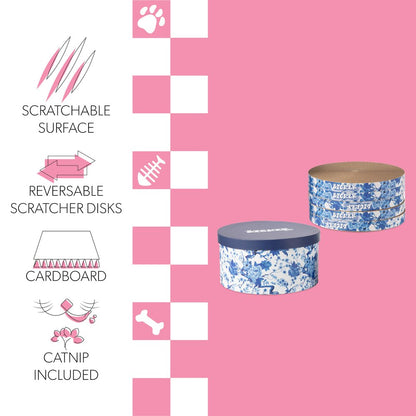 Kate Modern Patterned Cardboard Reversible Cat Scratcher Pad In Box With Catnip