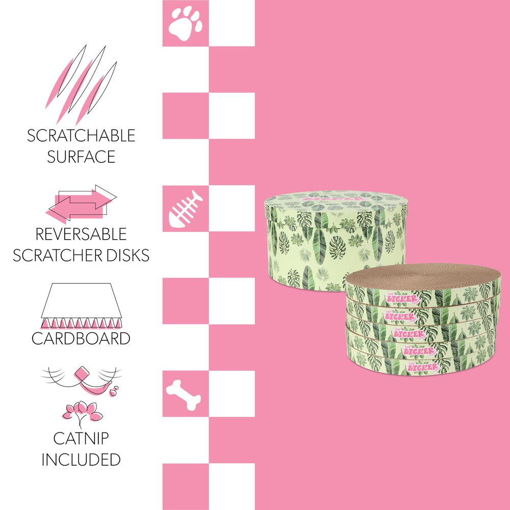 Kate Cardboard Cat Scratcher Pad In Box with Catnip, Leaf Mint/Green (5-Pack)