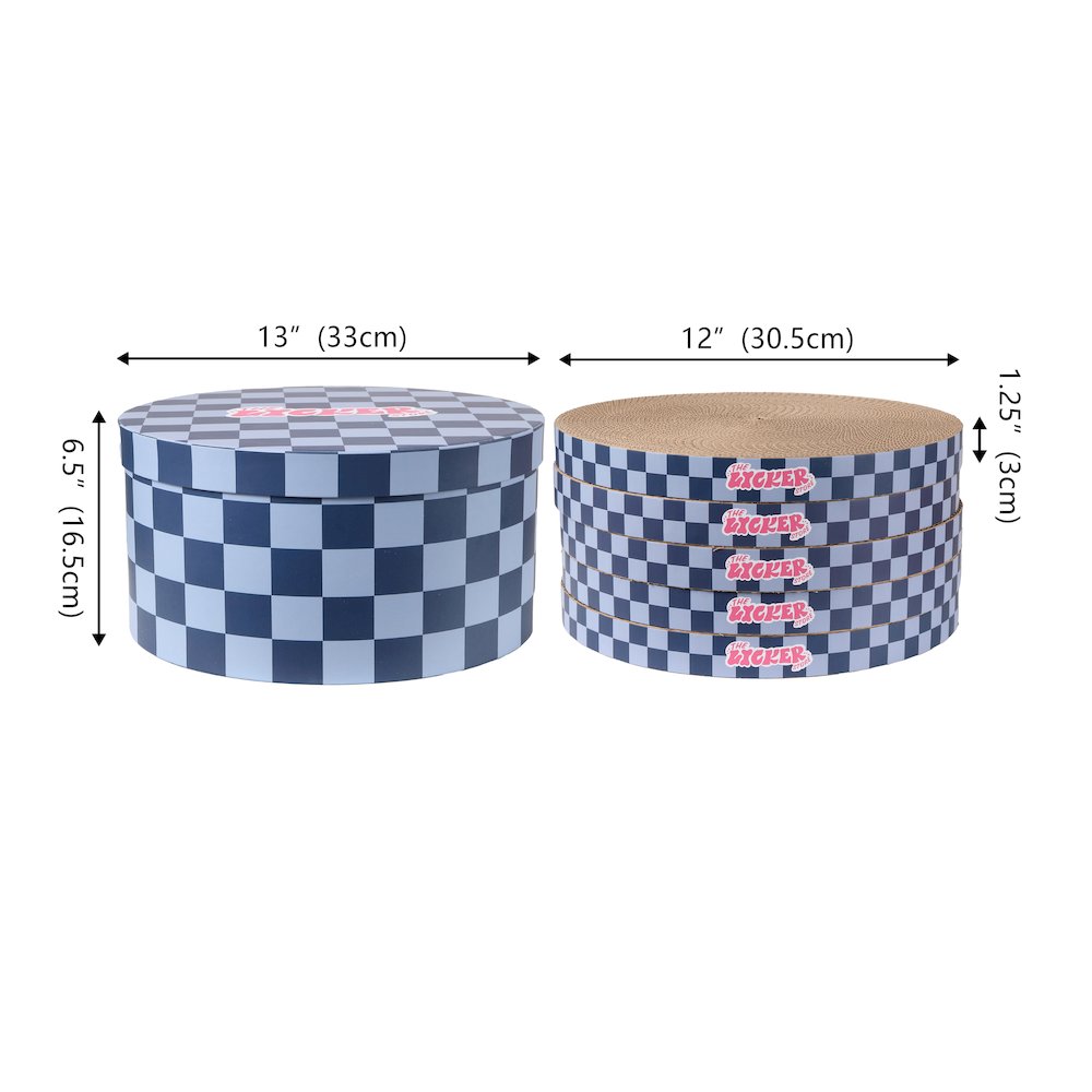 Kate Cardboard Cat Scratcher Pad In Box with Catnip, Checker Navy/Blue (5-Pack)