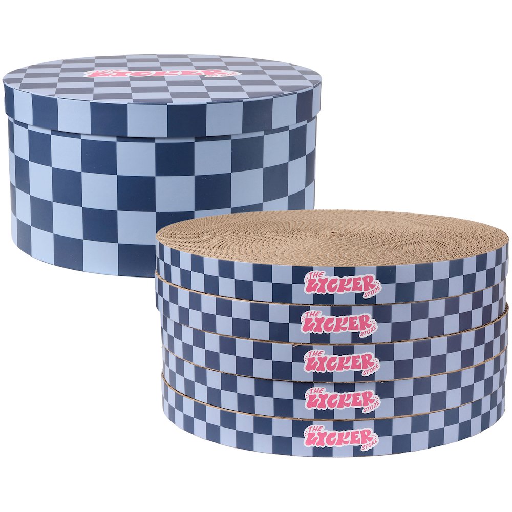 Kate Cardboard Cat Scratcher Pad In Box with Catnip, Checker Navy/Blue (5-Pack)