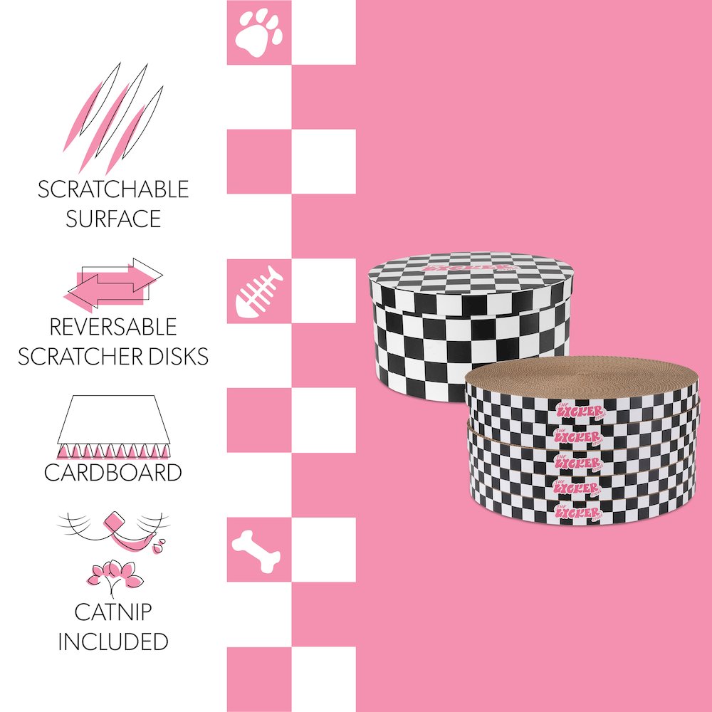 Kate Cat Scratcher Pad In Box with Catnip, Checker Black/White (5-Pack)