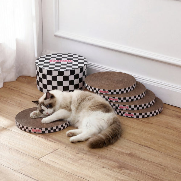 Kate Cat Scratcher Pad In Box with Catnip, Checker Black/White (5-Pack)