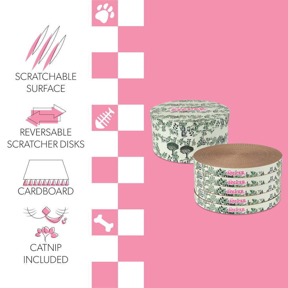 Kate Modern Cardboard Cat Scratcher Pad In Box with Catnip, Cat Green (5-Pack)