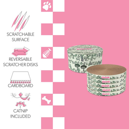 Kate Modern Cardboard Cat Scratcher Pad In Box with Catnip, Cat Green (5-Pack)
