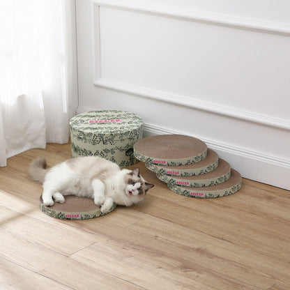 Kate Modern Cardboard Cat Scratcher Pad In Box with Catnip, Cat Green (5-Pack)