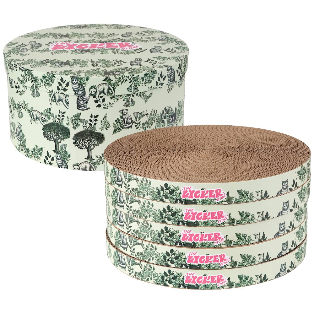 Kate Modern Cardboard Cat Scratcher Pad In Box with Catnip, Cat Green (5-Pack)