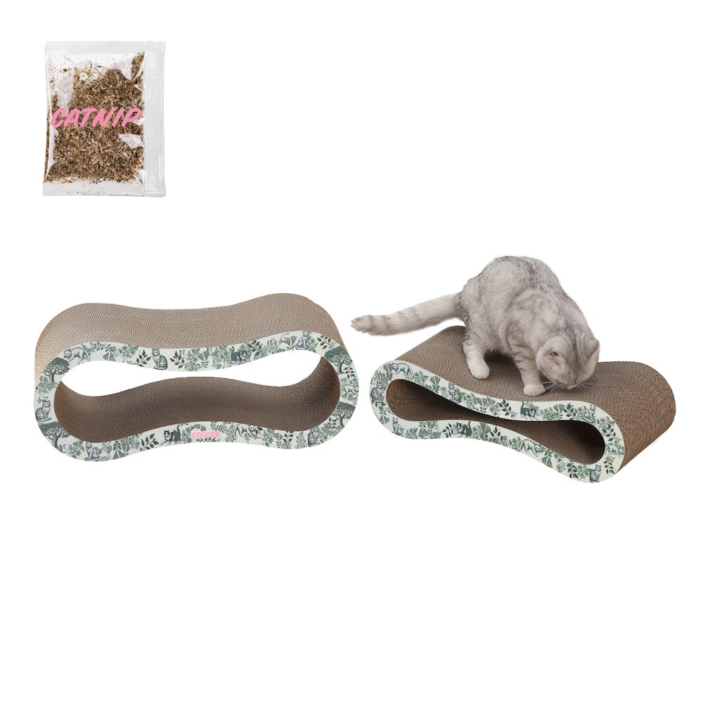 Suvi Modern Cardboard Infinity 2-in-1 Lounge Bed Cat Scratcher with Catnip