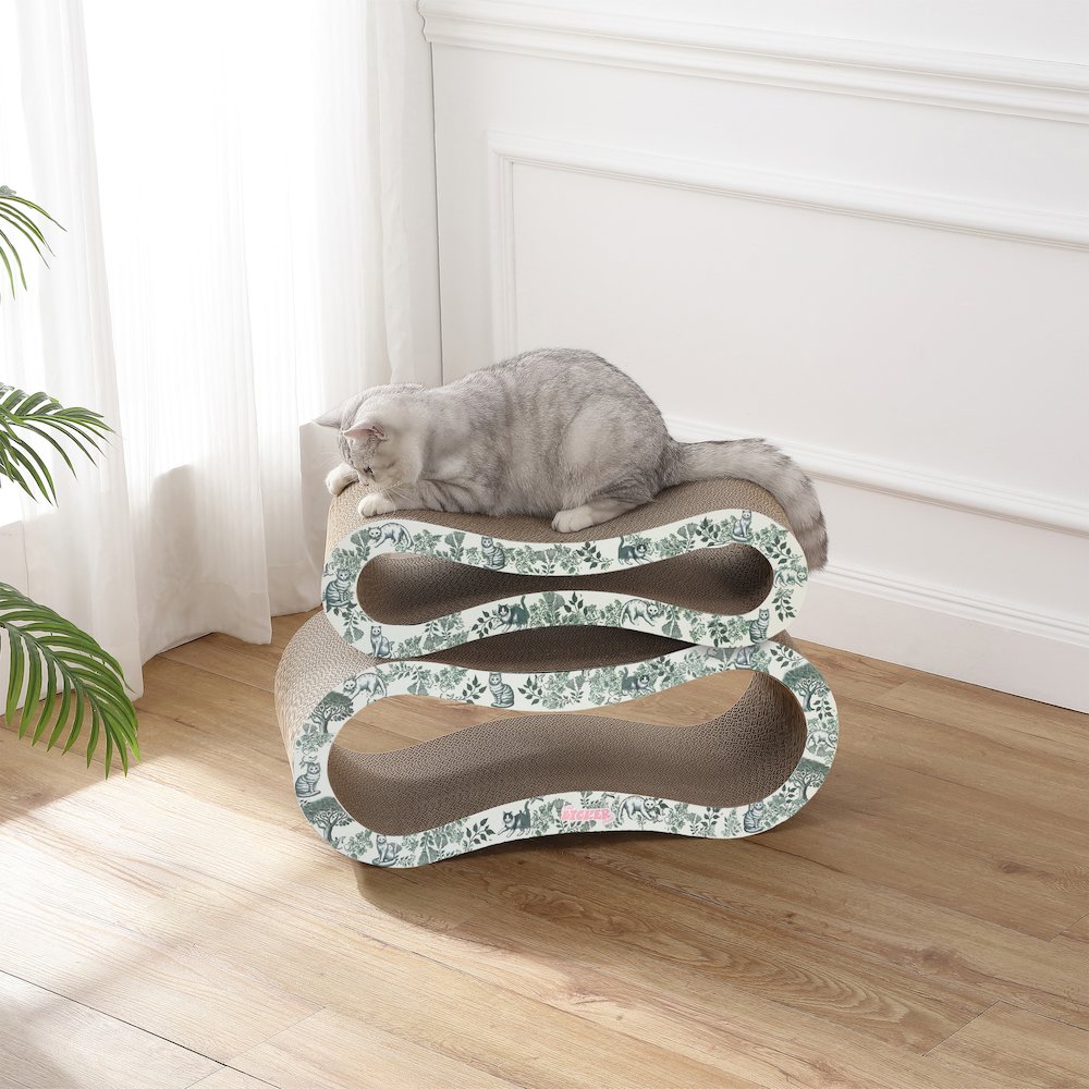 Suvi Modern Cardboard Infinity 2-in-1 Lounge Bed Cat Scratcher with Catnip