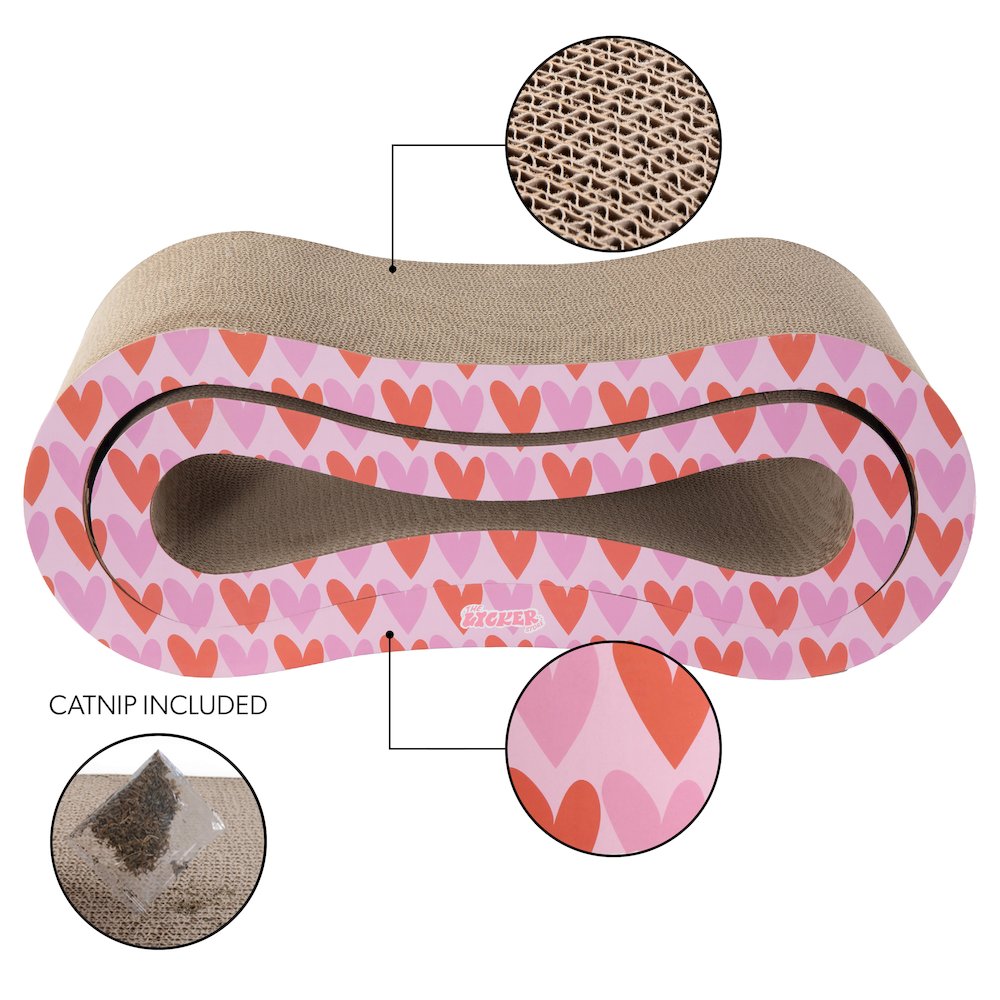 Suvi Cardboard Infinity 2-in-1 Lounge Bed Cat Scratcher with Catnip, Hearts