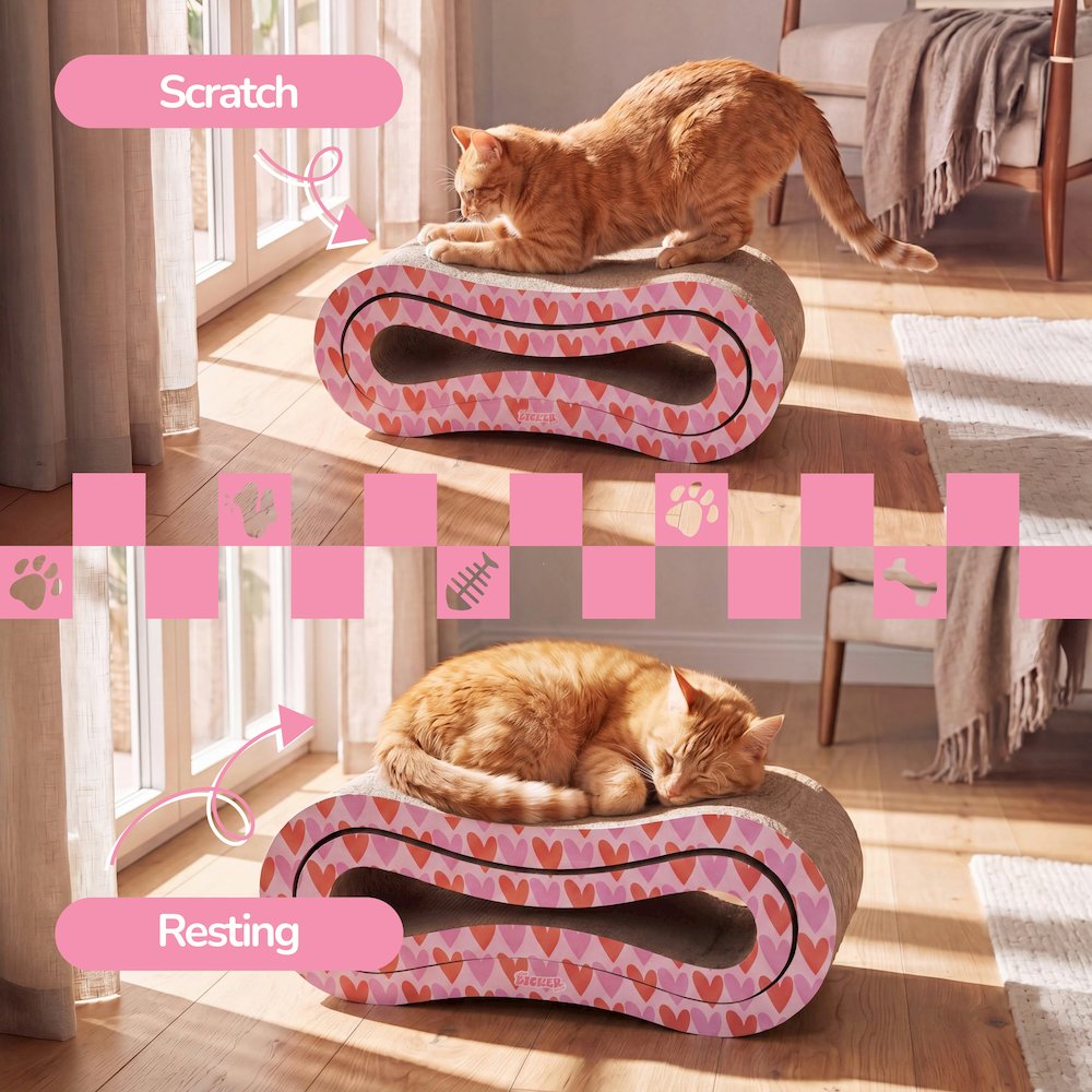 Suvi Cardboard Infinity 2-in-1 Lounge Bed Cat Scratcher with Catnip, Hearts