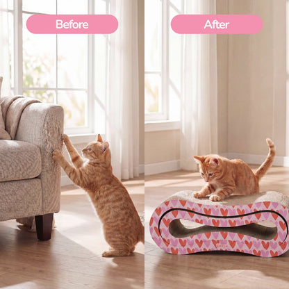 Suvi Cardboard Infinity 2-in-1 Lounge Bed Cat Scratcher with Catnip, Hearts