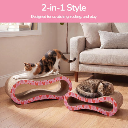 Suvi Cardboard Infinity 2-in-1 Lounge Bed Cat Scratcher with Catnip, Hearts