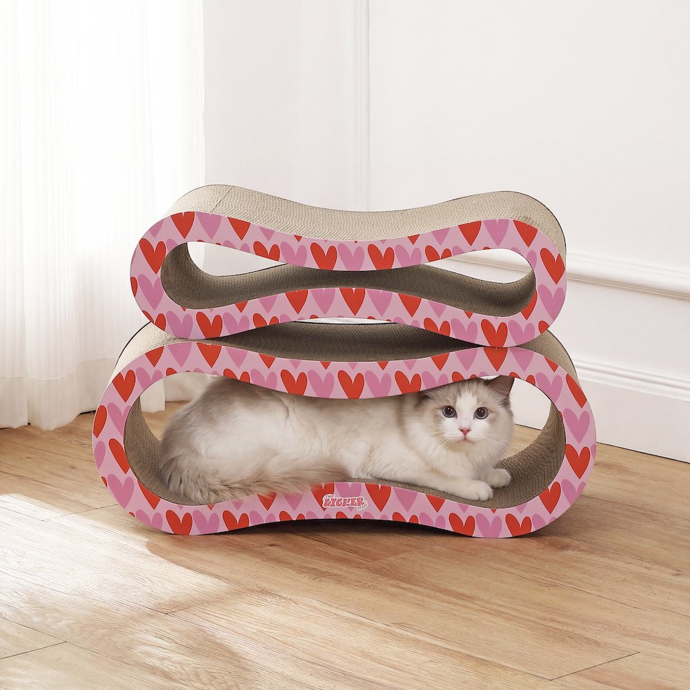 Suvi Cardboard Infinity 2-in-1 Lounge Bed Cat Scratcher with Catnip, Hearts