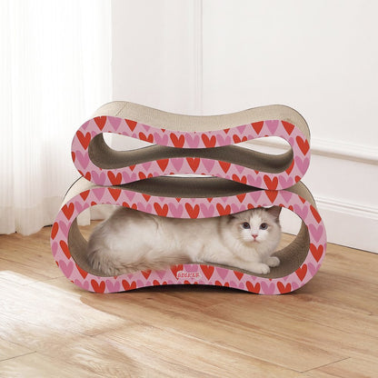 Suvi Cardboard Infinity 2-in-1 Lounge Bed Cat Scratcher with Catnip, Hearts