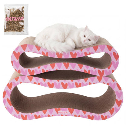 Suvi Cardboard Infinity 2-in-1 Lounge Bed Cat Scratcher with Catnip, Hearts