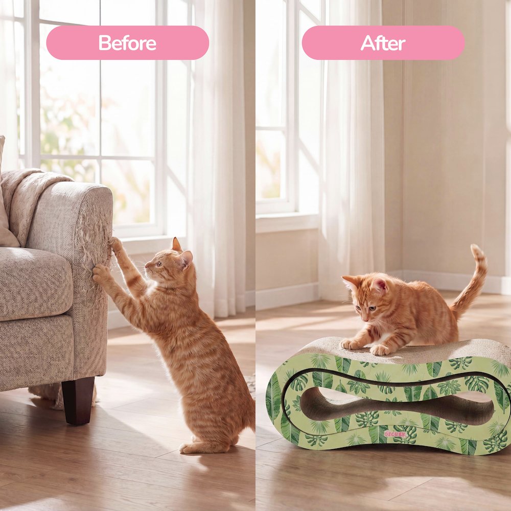 Suvi Modern Cardboard Infinity 2-in-1 Lounge Bed Cat Scratcher with Catnip, Leaf