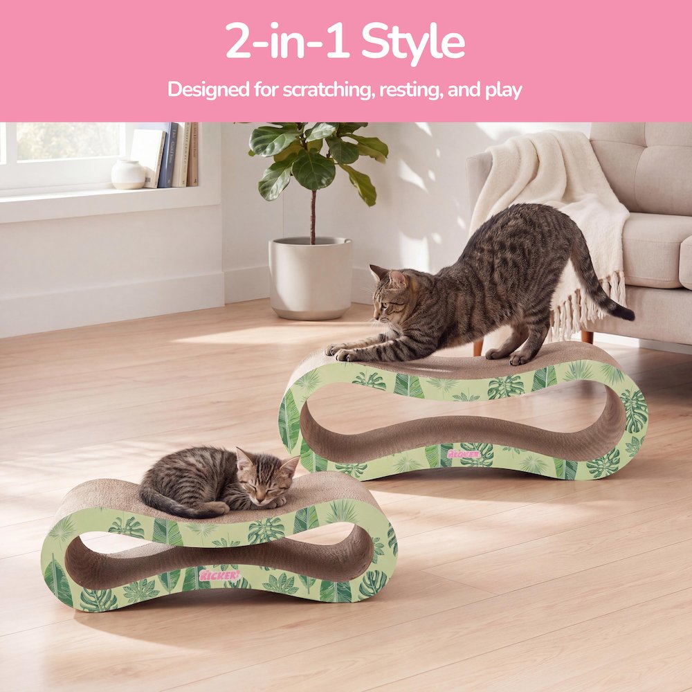 Suvi Modern Cardboard Infinity 2-in-1 Lounge Bed Cat Scratcher with Catnip, Leaf